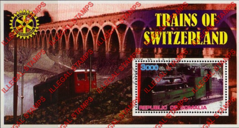 Somalia 2002 Trains of Switzerland Illegal Stamp Souvenir Sheet of 1