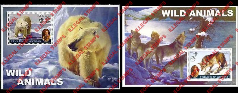 Somalia 2002 Wild Animals Illegal Stamp Souvenir Sheets of 1