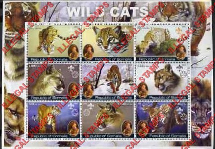 Somalia 2002 Wild Cats Illegal Stamp Souvenir Sheet of 9