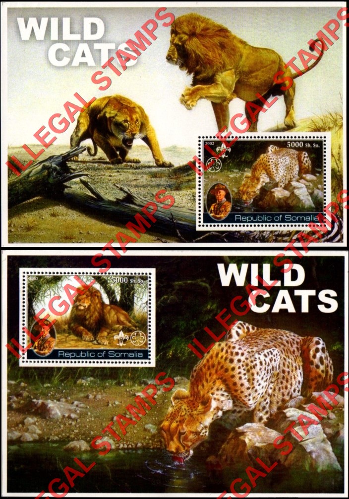 Somalia 2002 Wild Cats Illegal Stamp Souvenir Sheets of 1