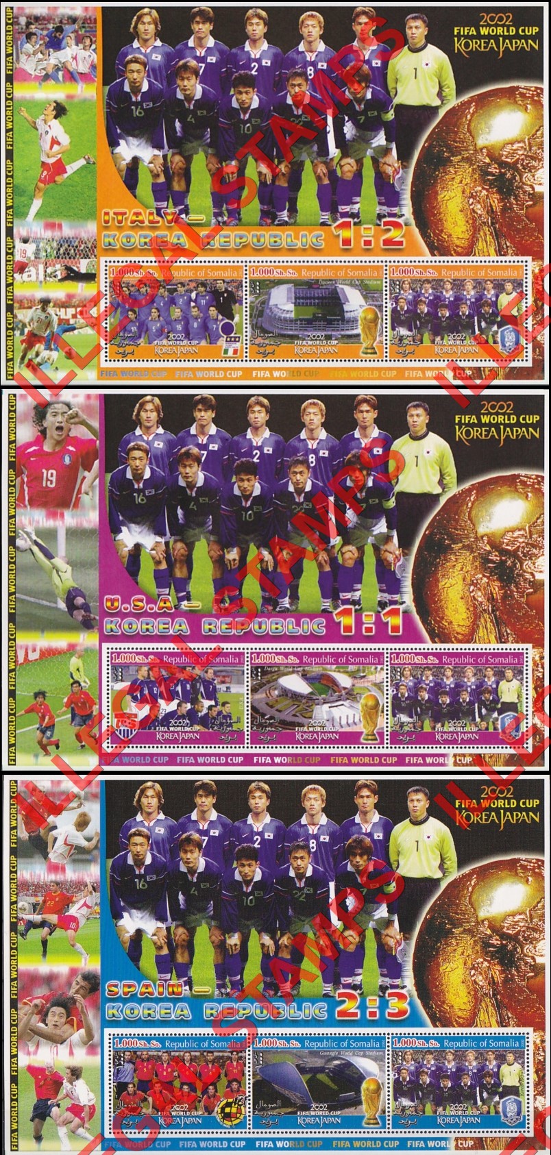 Somalia 2002 World Cup Soccer Illegal Stamp Souvenir Sheets of 3 (Part 1)