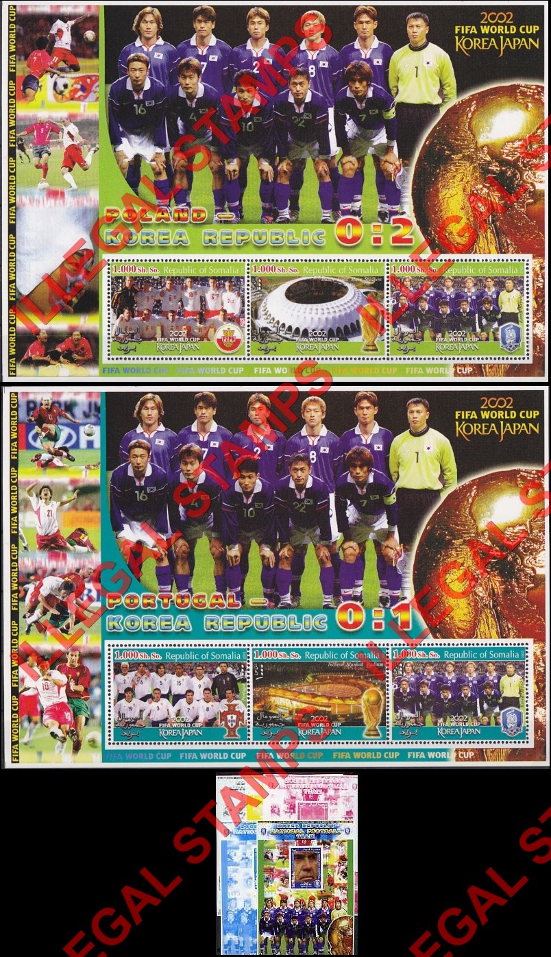 Somalia 2002 World Cup Soccer Illegal Stamp Souvenir Sheets of 3 (Part 2)