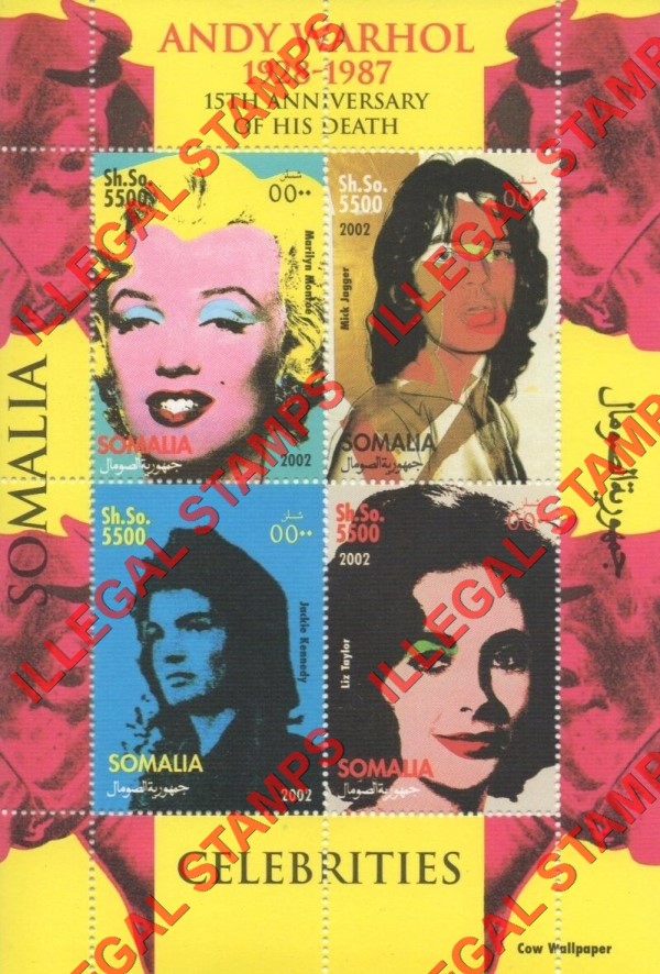 Somalia 2002 Andy Warhol Paintings Illegal Stamp Souvenir Sheet of 4