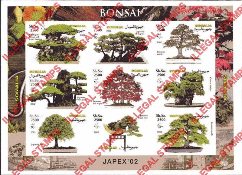 Somalia 2002 Bonsai Trees Illegal Stamp Souvenir Sheet of 9