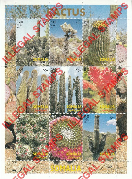 Somalia 2002 Cactus Illegal Stamp Souvenir Sheet of 9