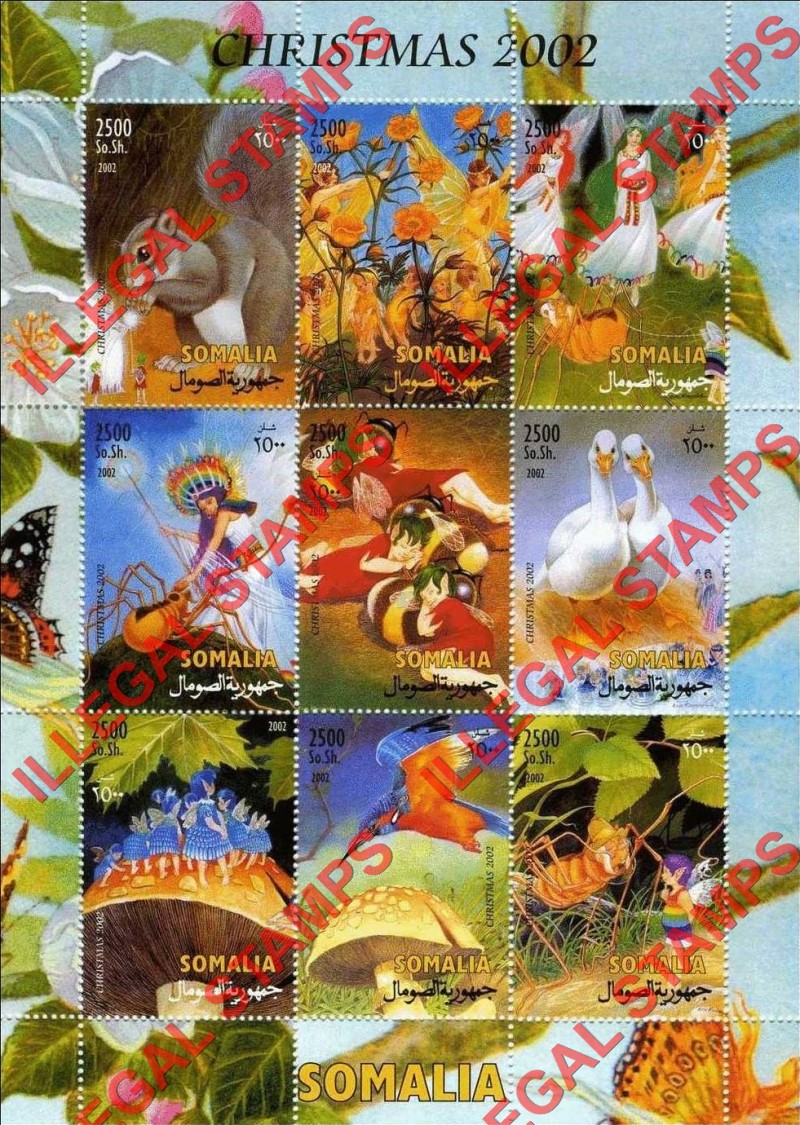 Somalia 2002 Christmas Fairy Tales Illegal Stamp Souvenir Sheet of 9 (Sheet 1)