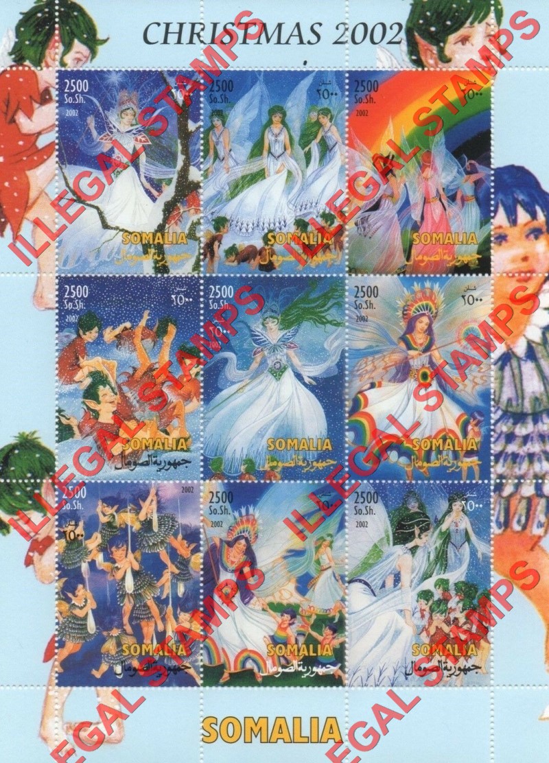 Somalia 2002 Christmas Fairy Tales Illegal Stamp Souvenir Sheet of 9 (Sheet 2)