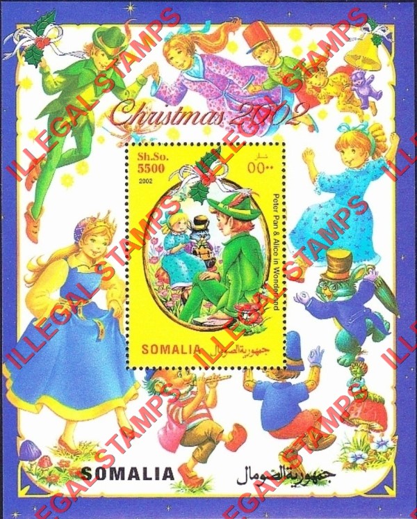 Somalia 2002 Christmas Peter Pan and Alice in Wonderland Illegal Stamp Souvenir Sheet of 1