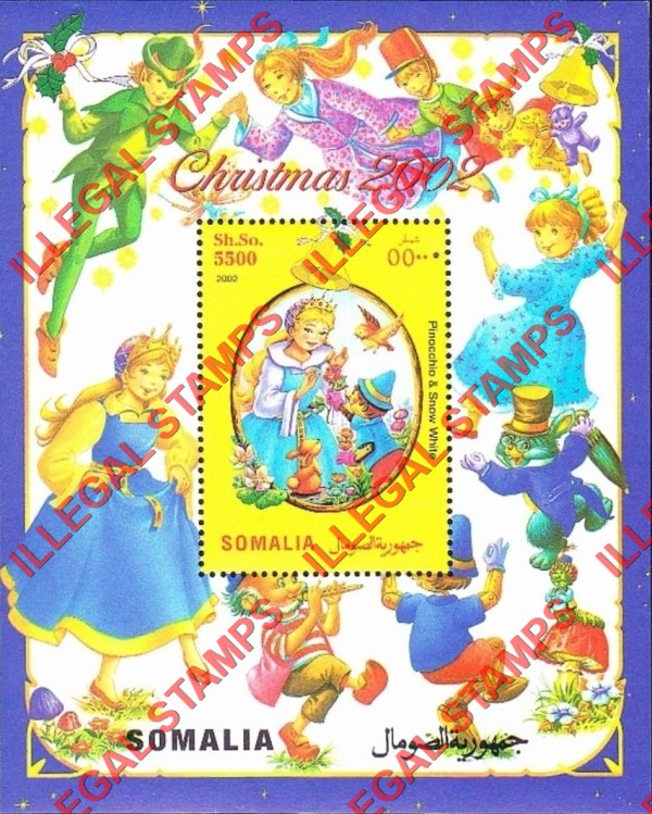 Somalia 2002 Christmas Pinocchio and Snow White Illegal Stamp Souvenir Sheet of 1