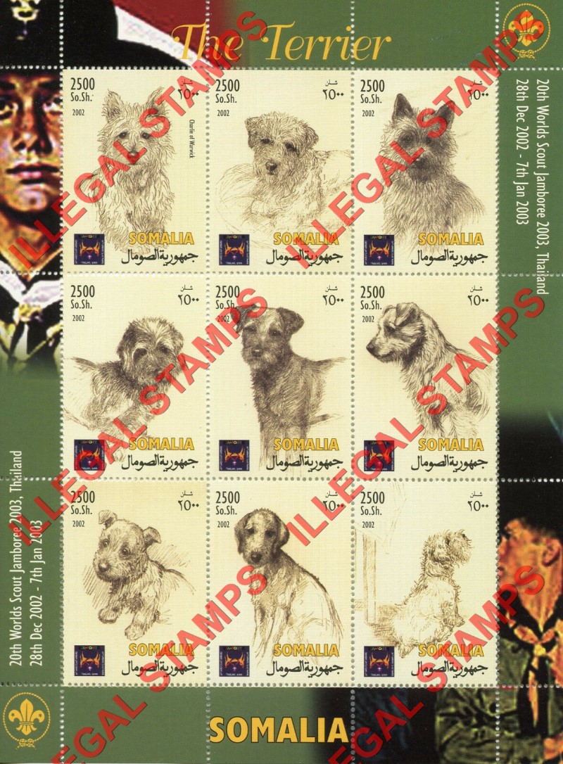 Somalia 2002 Dogs Terrier Illegal Stamp Souvenir Sheet of 9