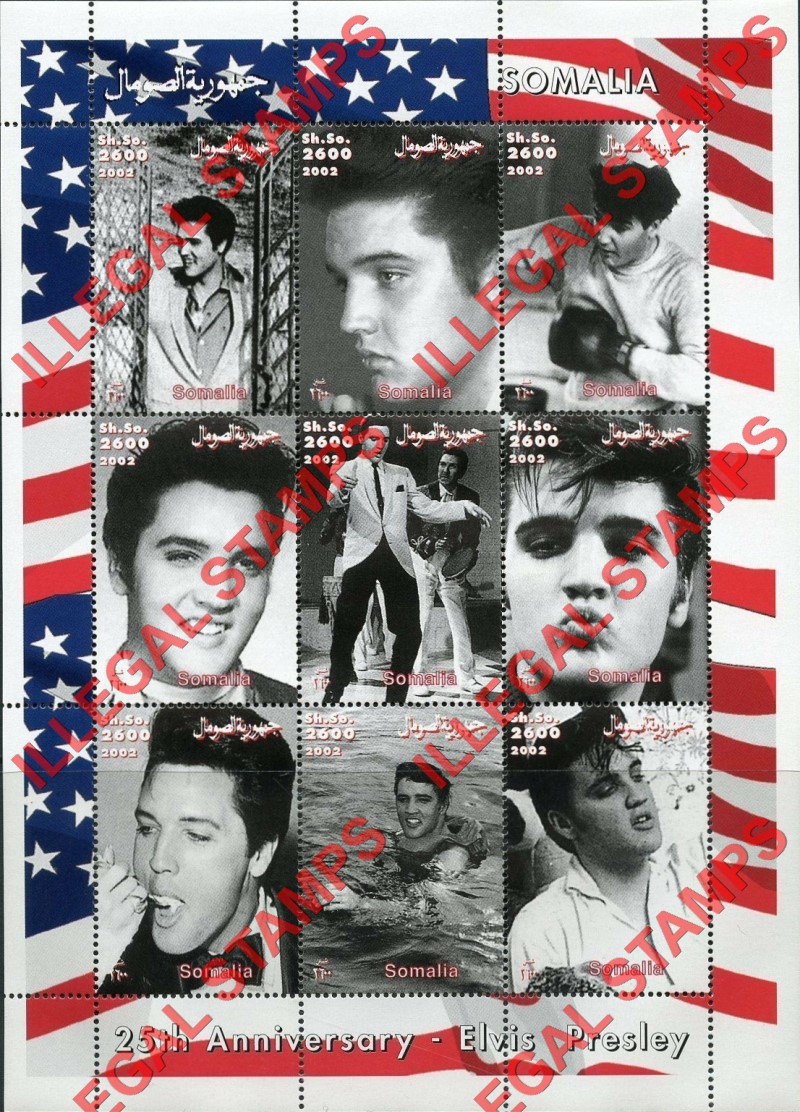 Somalia 2002 Elvis Presley Illegal Stamp Souvenir Sheet of 9