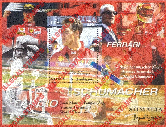 Somalia 2002 Ferrari Michael Schumacher Illegal Stamp Souvenir Sheet of 1