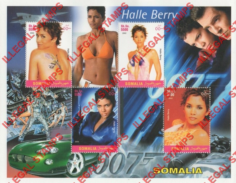 Somalia 2002 Halle Berry in James Bond Illegal Stamp Souvenir Sheet of 4