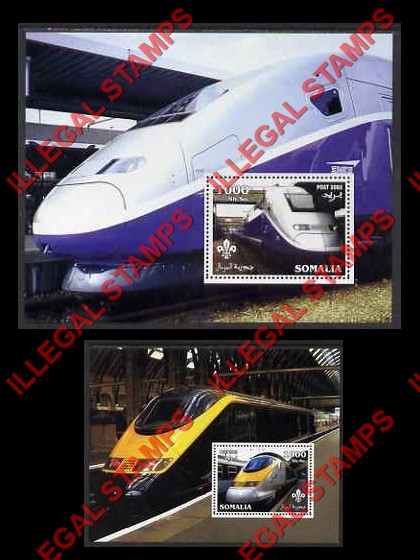 Somalia 2002 High Speed Trains Illegal Stamp Souvenir Sheets of 1