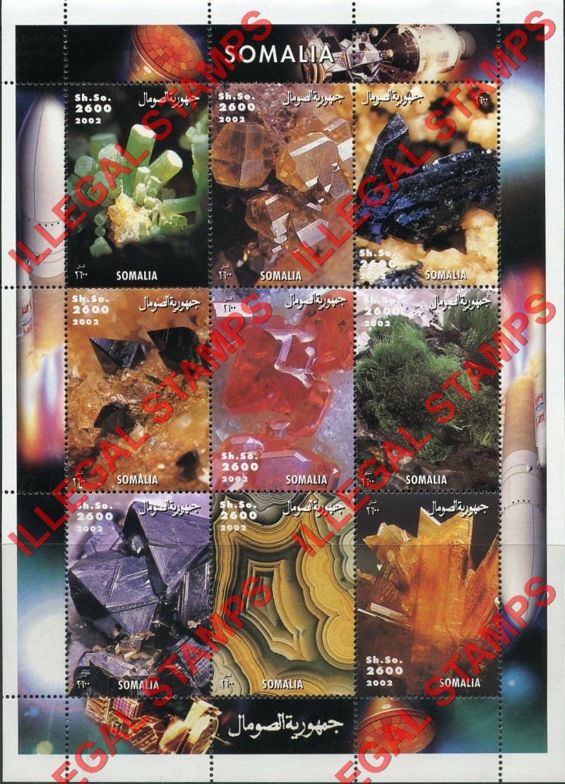 Somalia 2002 Minerals Illegal Stamp Souvenir Sheet of 9
