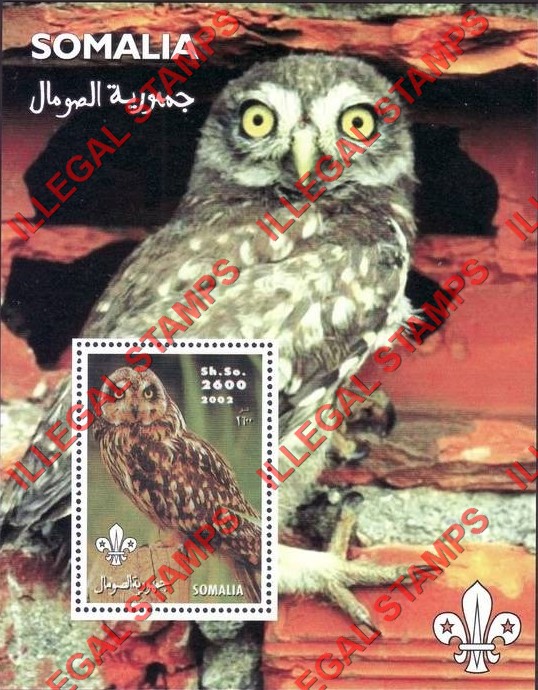 Somalia 2002 Owls Illegal Stamp Souvenir Sheet of 1 (Sheet 2)