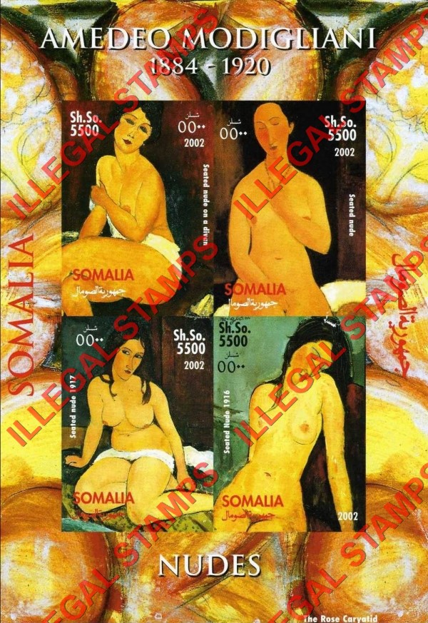 Somalia 2002 Paintings by Amedeo Modigliani Illegal Stamp Souvenir Sheet of 4