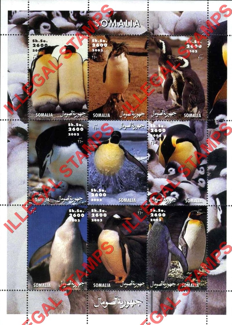 Somalia 2002 Penguins Illegal Stamp Souvenir Sheet of 9