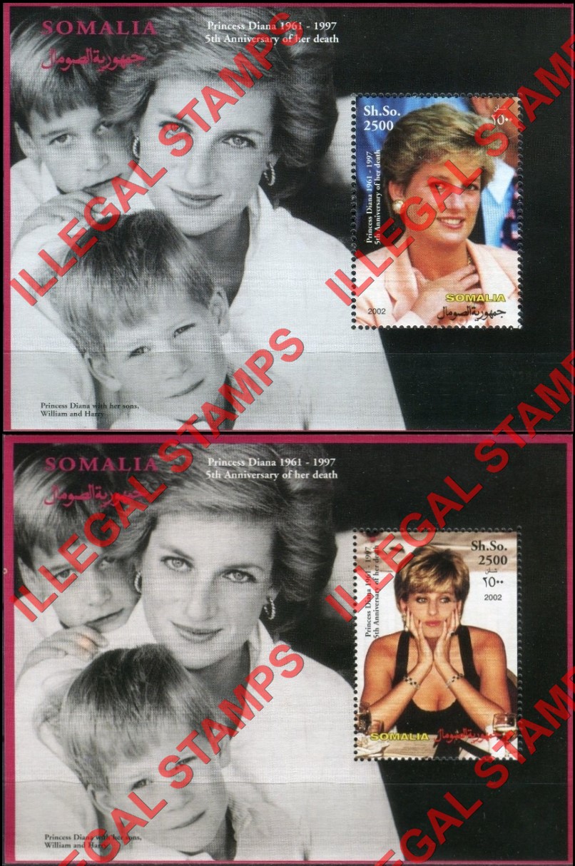Somalia 2002 Princess Diana Illegal Stamp Souvenir Sheets of 1 (Part 2)