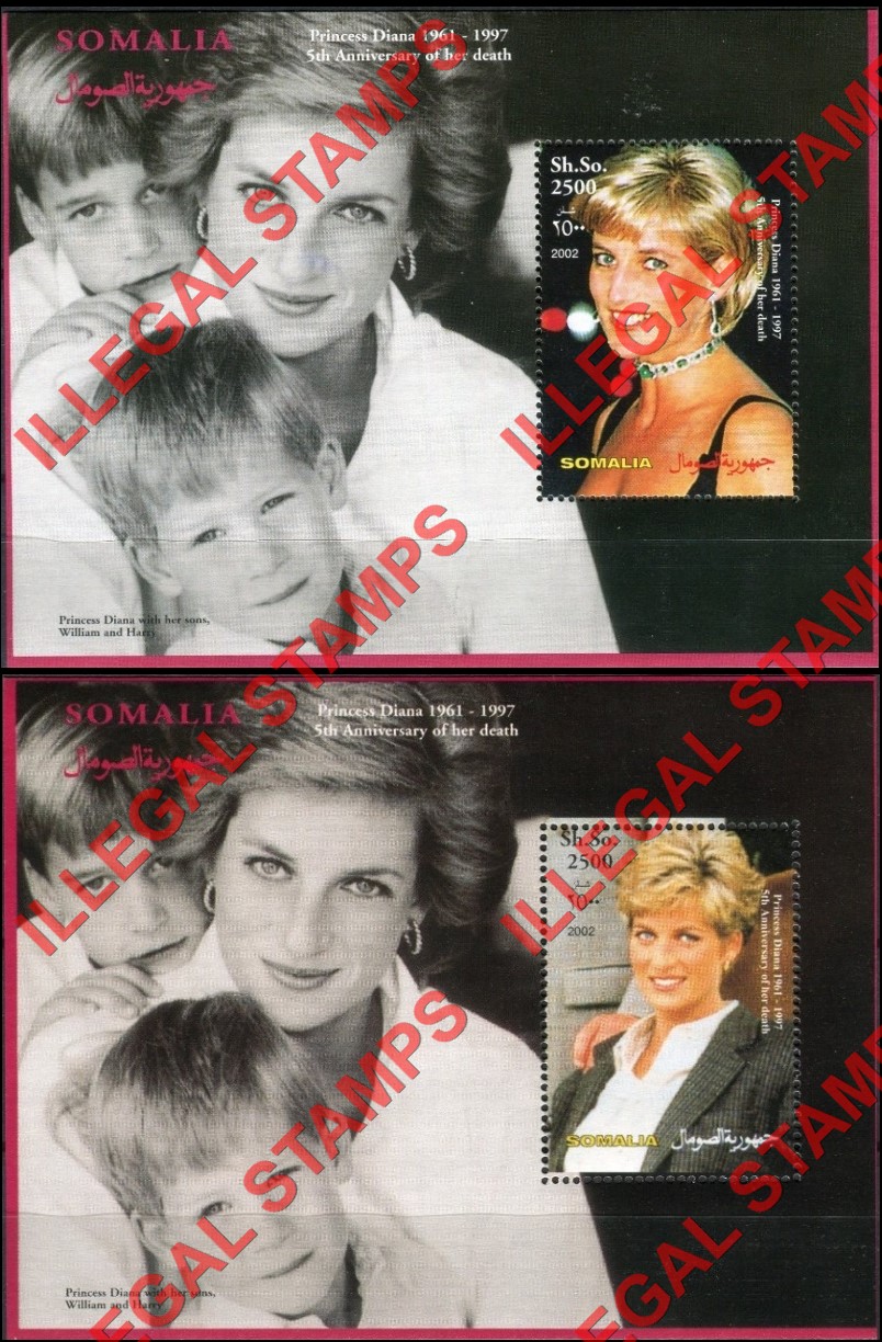 Somalia 2002 Princess Diana Illegal Stamp Souvenir Sheets of 1 (Part 3)