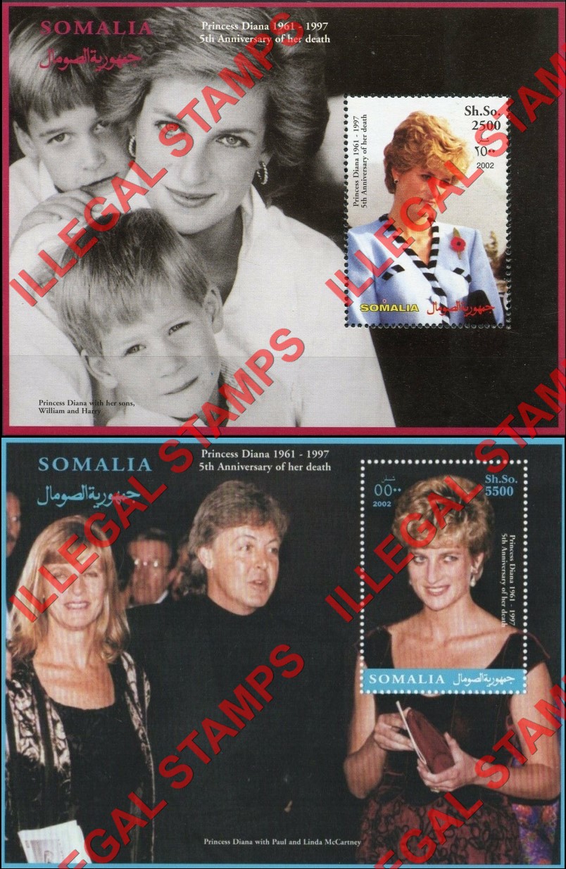 Somalia 2002 Princess Diana Illegal Stamp Souvenir Sheets of 1 (Part 4)