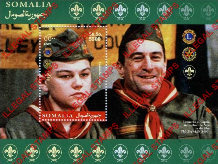 Somalia 2002 Scouting Leonardo di Caprio and Robert de Niro Illegal Stamp Souvenir Sheet of 1