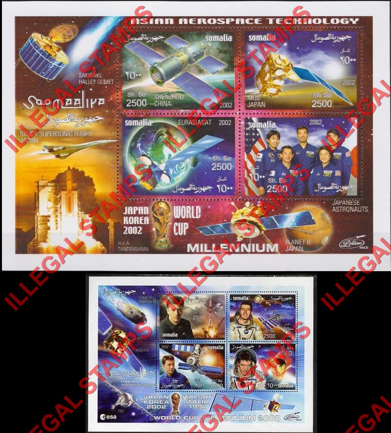 Somalia 2002 Space Lollini Produced Illegal Stamp Souvenir Sheets of 4