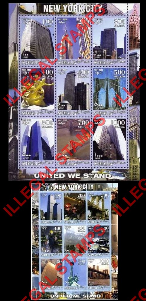 Somalia 2002 Twin Towers New York City Illegal Stamp Souvenir Sheet of 9