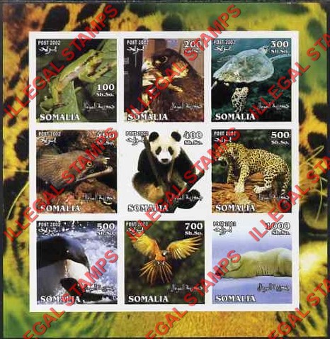 Somalia 2002 Wildlife Illegal Stamp Souvenir Sheet of 9