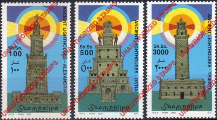 Somalia 2002 Unauthorized IPZS Ancient Lighthouses Stamps Michel 976-978