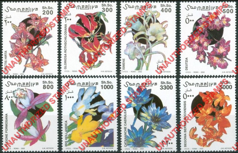 Somalia 2002 Unauthorized IPZS Flowers Orchids Stamps Michel 983-990