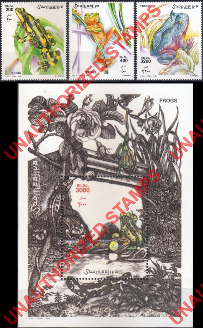 Somalia 2002 Unauthorized IPZS Frogs Stamps Michel 955-957 BL 93