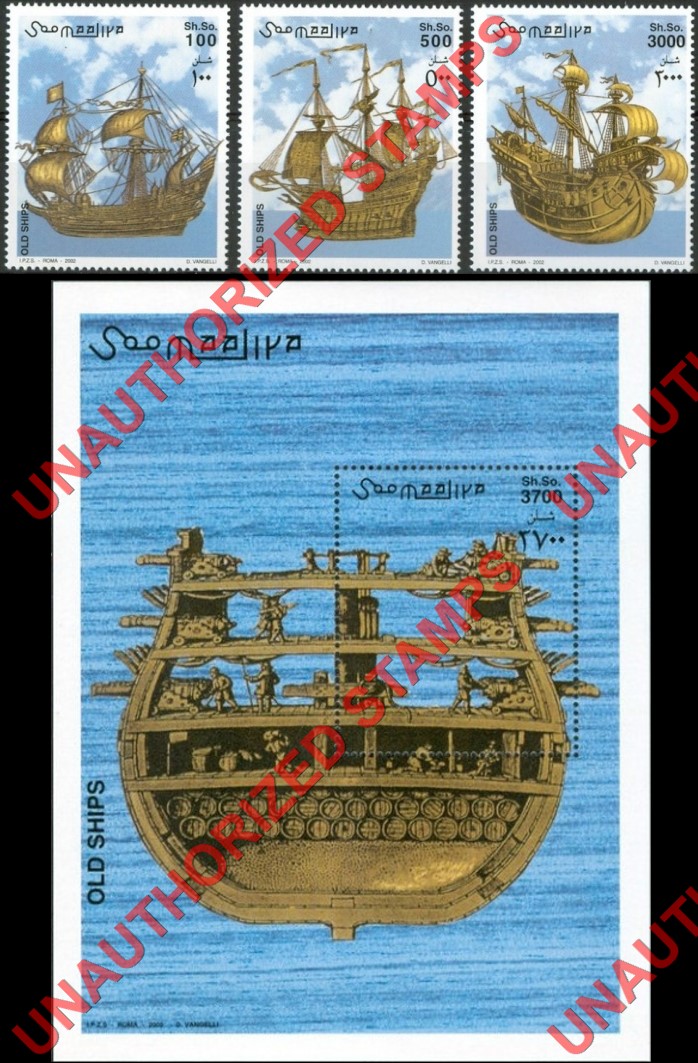 Somalia 2002 Unauthorized IPZS Old Ships Stamps Michel 979-981 BL 97