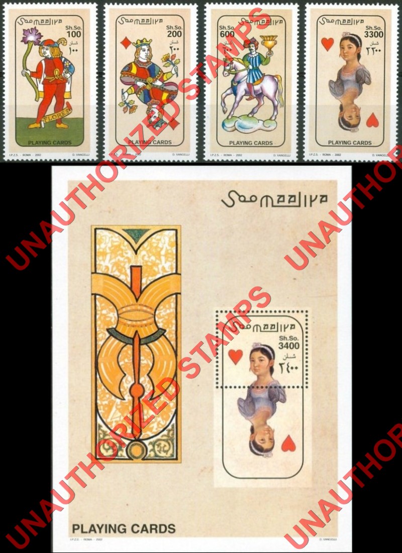 Somalia 2002 Unauthorized IPZS Playing Cards Stamps Michel 933-936 BL 88