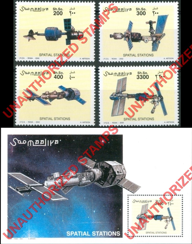 Somalia 2002 Unauthorized IPZS Space Stations Stamps Michel 950-953 BL 92