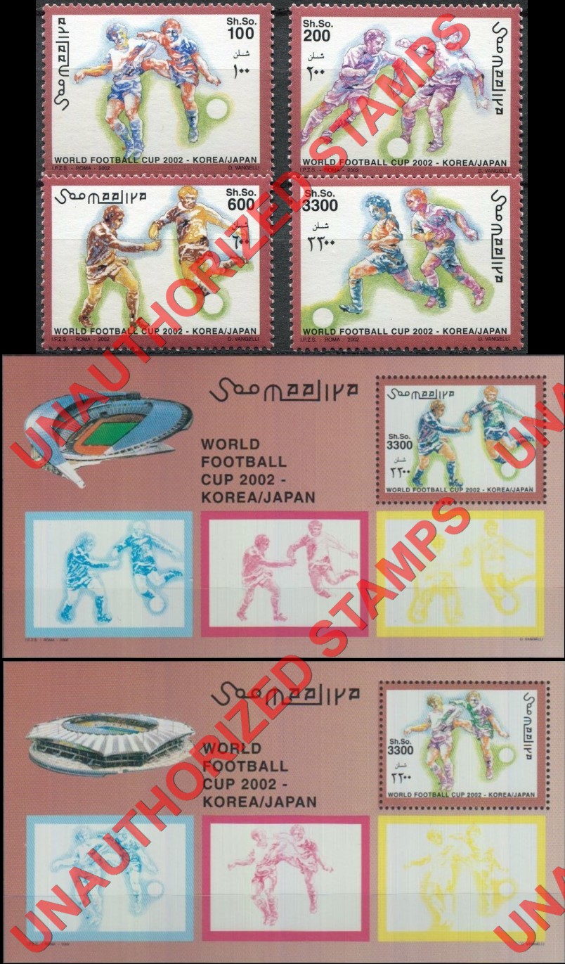 Somalia 2002 Unauthorized IPZS World Football Cup Stamps Michel 927-930 BL 86 and 87