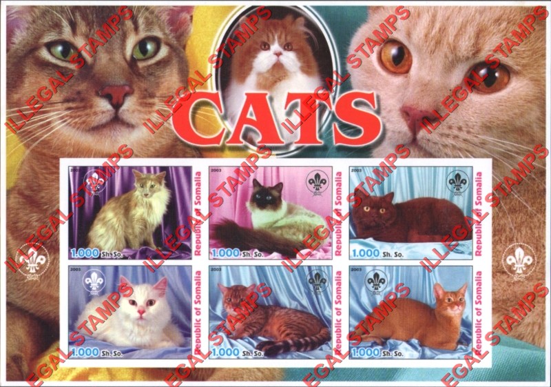 Somalia 2003 Cats Illegal Stamp Souvenir Sheet of 6