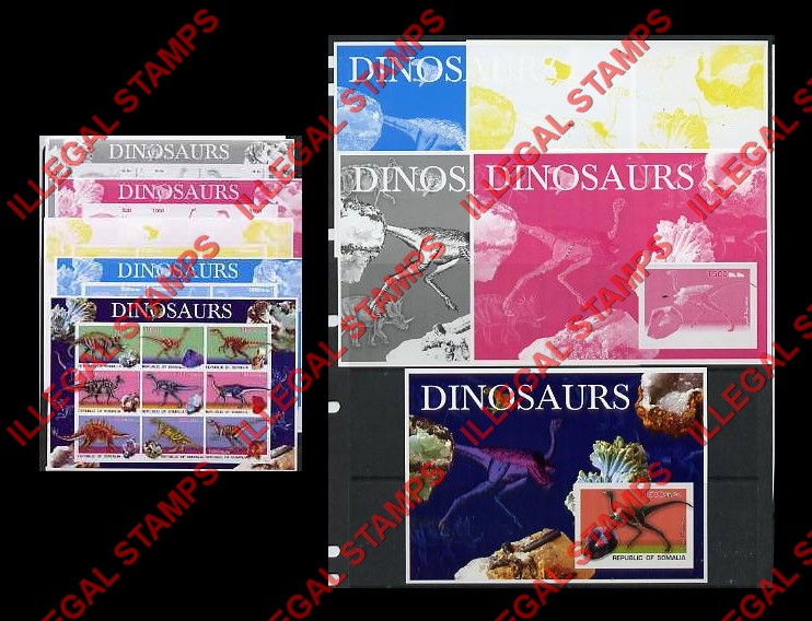 Somalia 2003 Dinosaurs Illegal Stamp Souvenir Sheets Fake Color Proof Sets