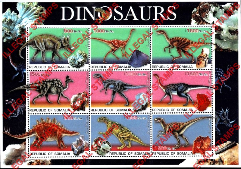 Somalia 2003 Dinosaurs Illegal Stamp Souvenir Sheet of 9