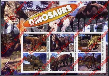 Somalia 2003 Dinosaurs Illegal Stamp Souvenir Sheet of 6