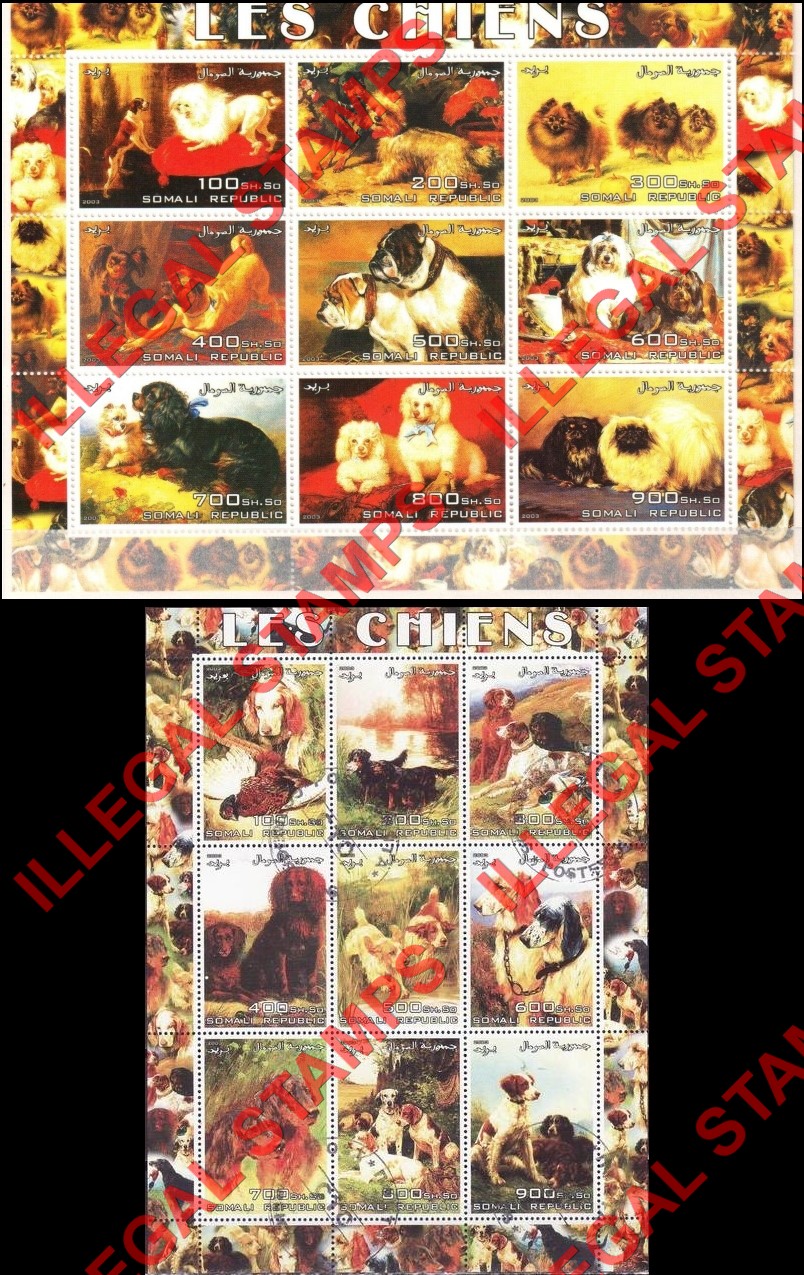 Somalia 2003 Dogs Illegal Stamp Souvenir Sheets of 9