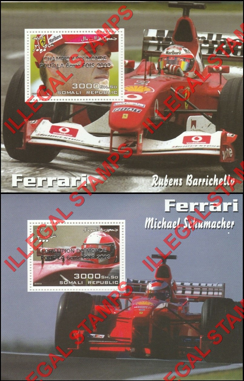 Somalia 2003 Ferrari Michael Schumacher Overprinted Illegal Stamps (Part 1)