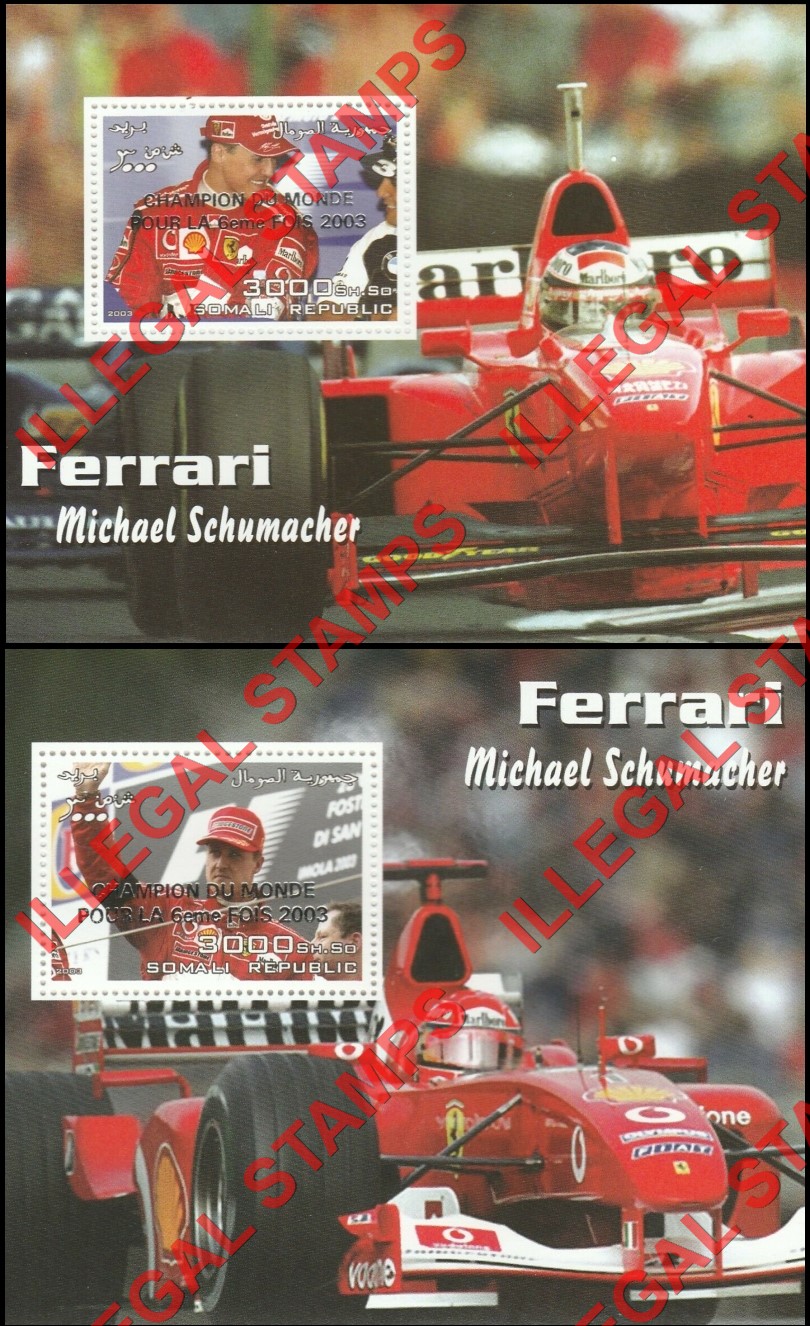 Somalia 2003 Ferrari Michael Schumacher Overprinted Illegal Stamps (Part 4)