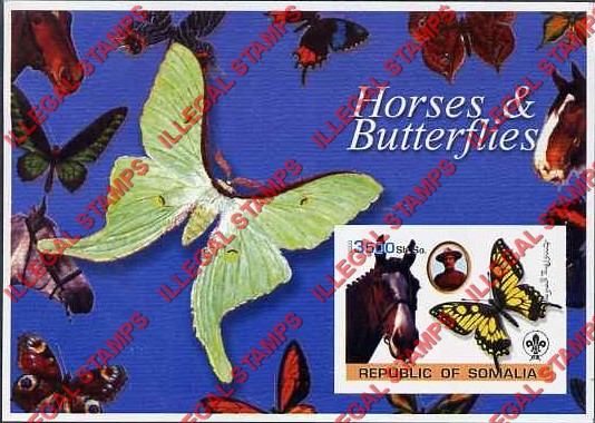 Somalia 2003 Horses and Butterflies Illegal Stamp Souvenir Sheet of 1