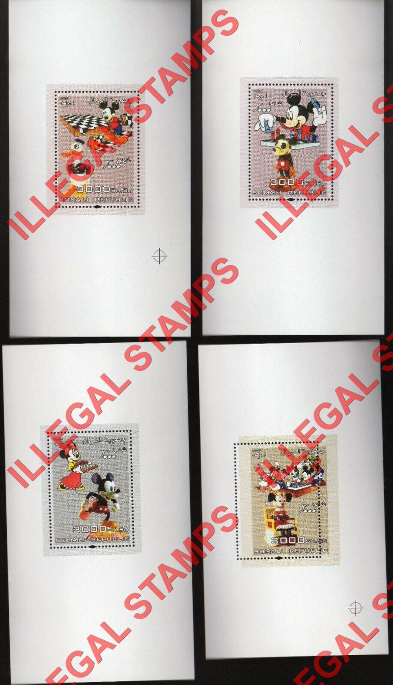 Somalia 2003 Mickey Mouse 75th Birthday Chess with Walt Disney Illegal Stamp Deluxe Souvenir Sheets of 1