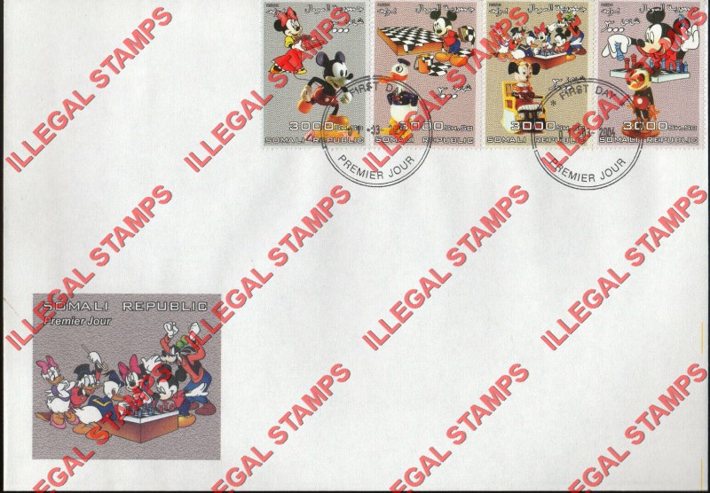 Somalia 2003 Mickey Mouse 75th Birthday Chess with Walt Disney Illegal Stamps on Fake First Day Cover