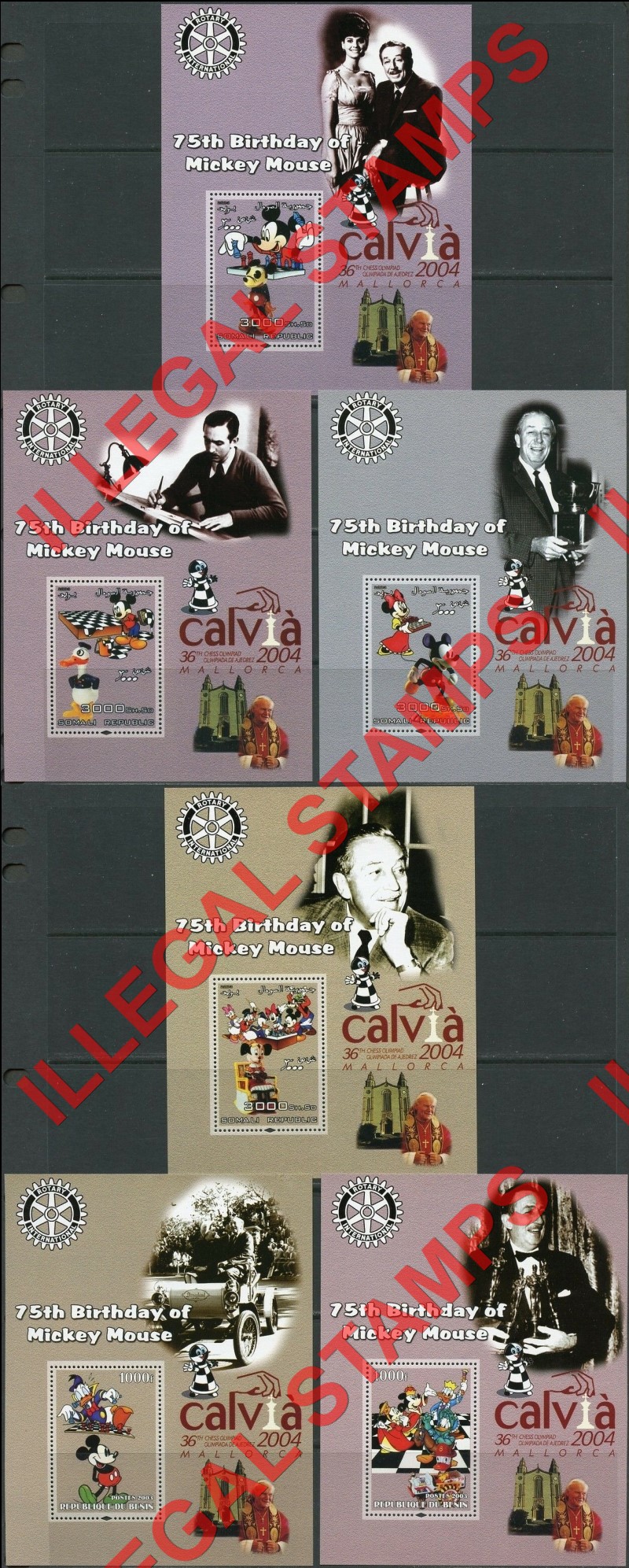 Somalia 2003 Mickey Mouse 75th Birthday Chess with Walt Disney Illegal Stamp Souvenir Sheets of 1 (Part 1)