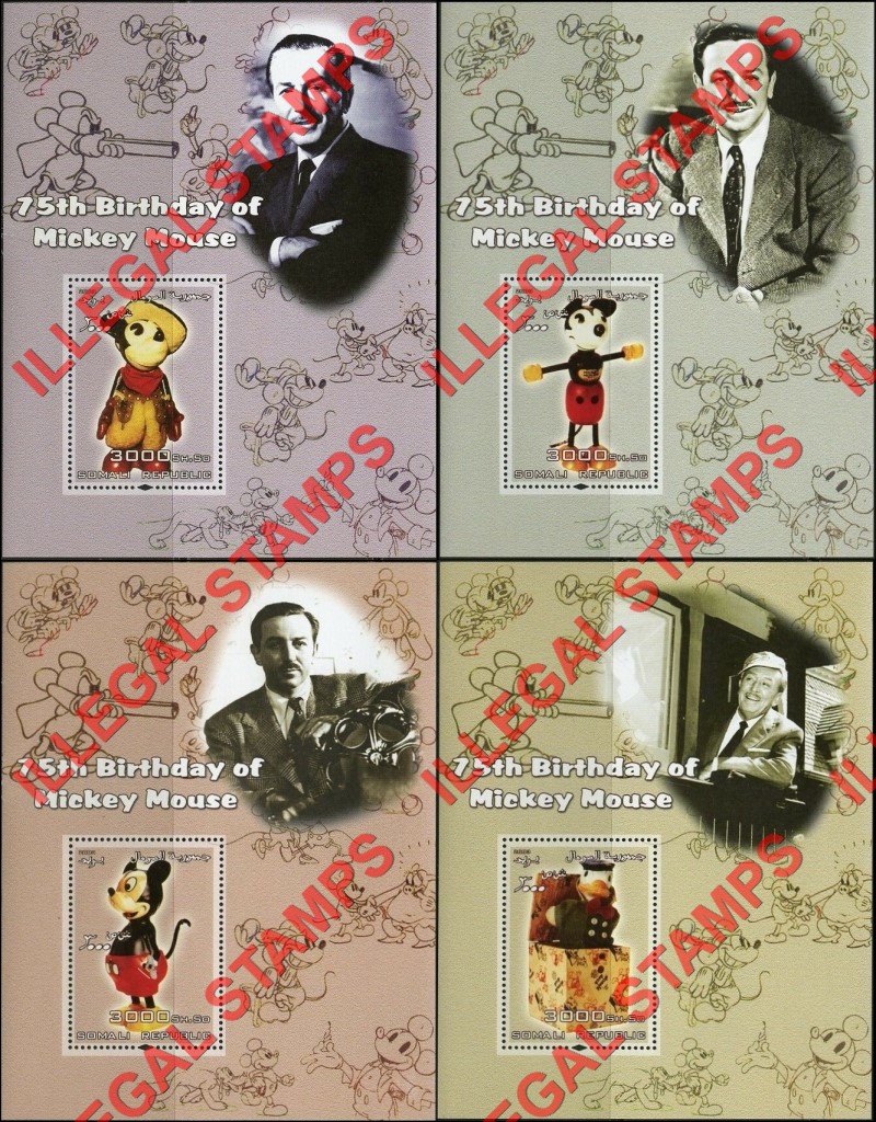 Somalia 2003 Mickey Mouse 75th Birthday Toys with Walt Disney Illegal Stamp Souvenir Sheets of 1