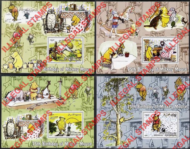 Somalia 2003 Mickey Mouse 75th Birthday with Winnie the Pooh Illegal Stamp Souvenir Sheets of 1