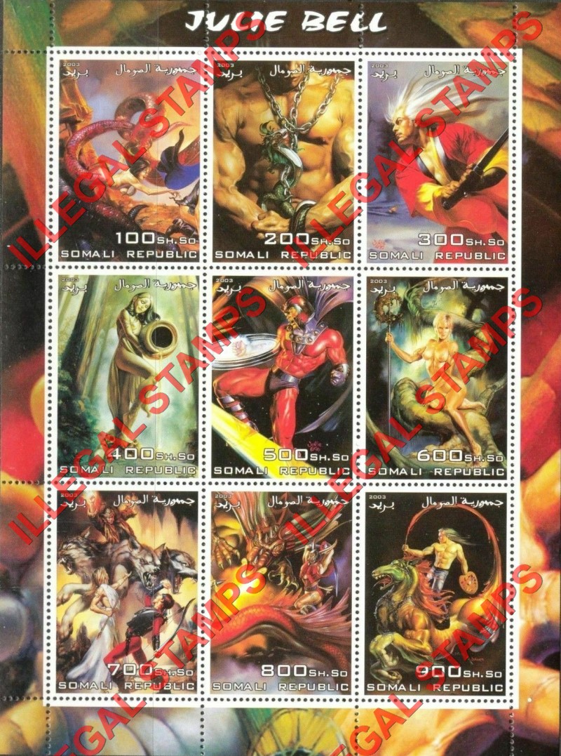 Somalia 2003 Paintings by Julie Bell Illegal Stamp Souvenir Sheet of 9